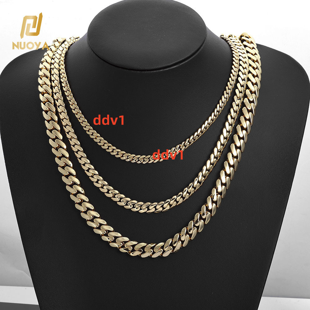 NUOYA 6812mm Iced Diamond Clasp Flat Miami Cuban Link Chain 14K Gold Plated Thick Solid Cuban Link Chain Hip Hop Jewelry Men Designer's style