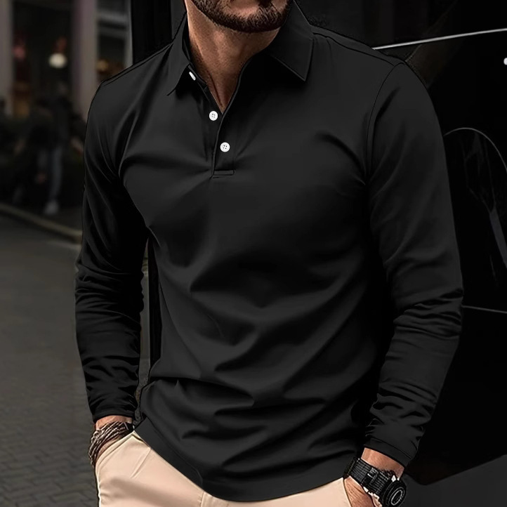 Popular Slim Fit New Men's Long Sleeve Polo Shirt Casual Turn-down Collar Sports Polo Shirt