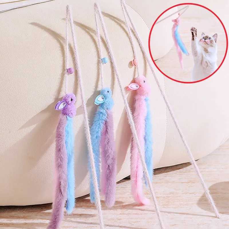 Cat Toys Plush Tassel Cats Teaser Stick Wool Rabbit Cat Toys Interactive Cute Sticks Cats Toy with Bell Kitten Toy Pet Supplies S251029