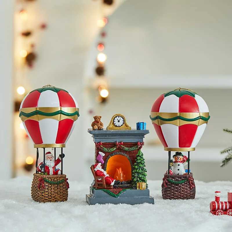 Santa Claus Snowman Hot Air Balloon Ornament Christmas Decorations Glowing LED Lights Bedside Table Ornament New Year Home Decor C251030