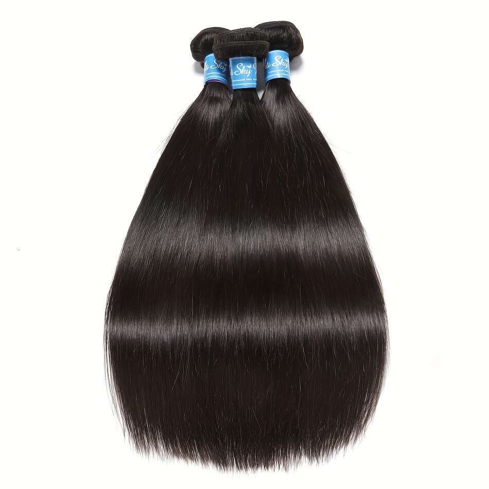 3 Bundles Brazilian Virgin Human Extensions 12A Straight 4X4 HD Closure - 100% Unprocessed Quick Weave Free Part Transparent Lace For, Versatile Styli