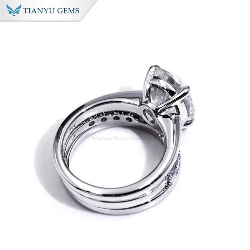 Tianyu Gems 14k White Gold 9512mm Oval Oec Cut DEF VVS1 Moissanite Diamond Ring Set for Women Party