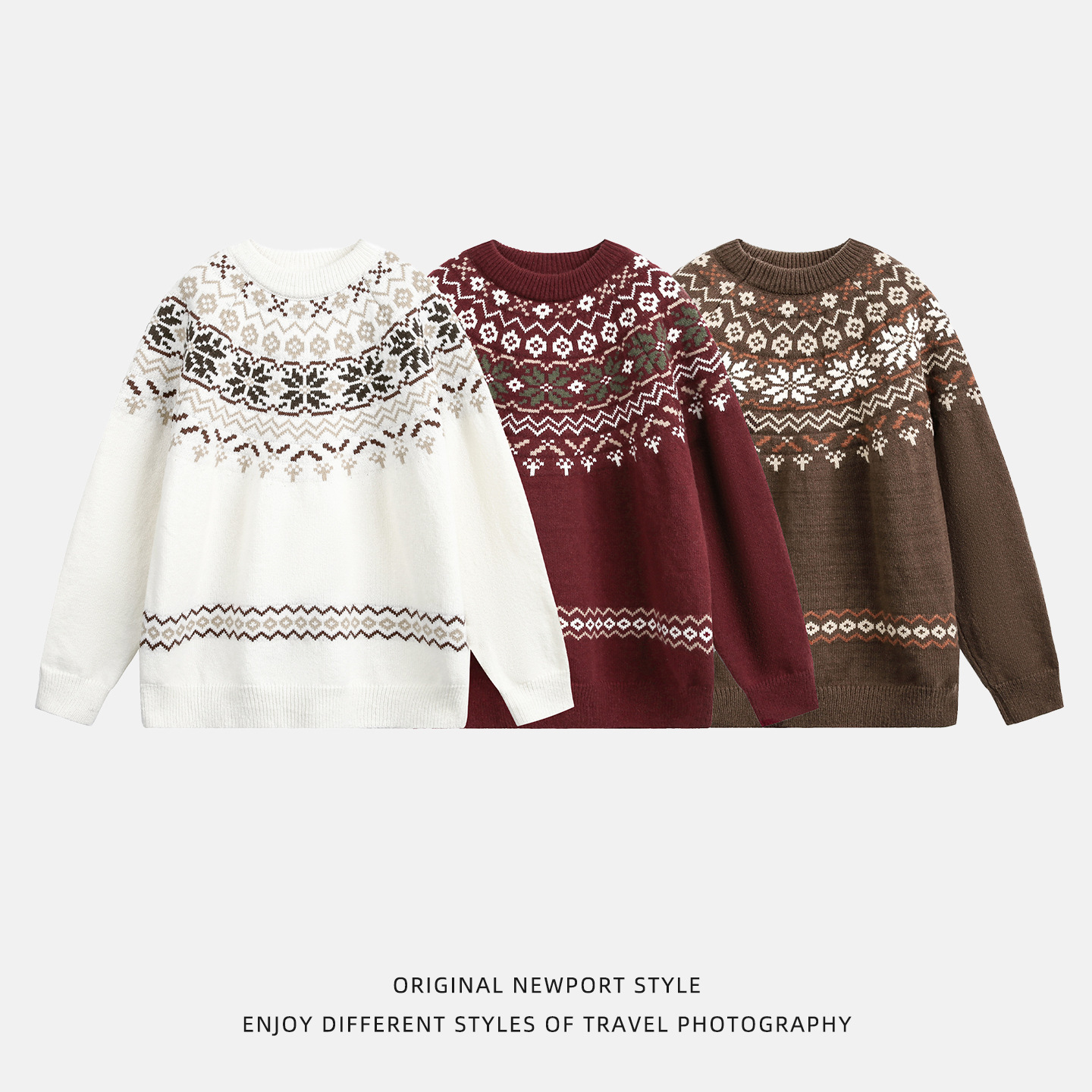 Fair Isle Ethnic Style Crew Neck Sweater Designer Sweater For Men New American Texture Versatile Pullover Knitwear For Autumn And Winter