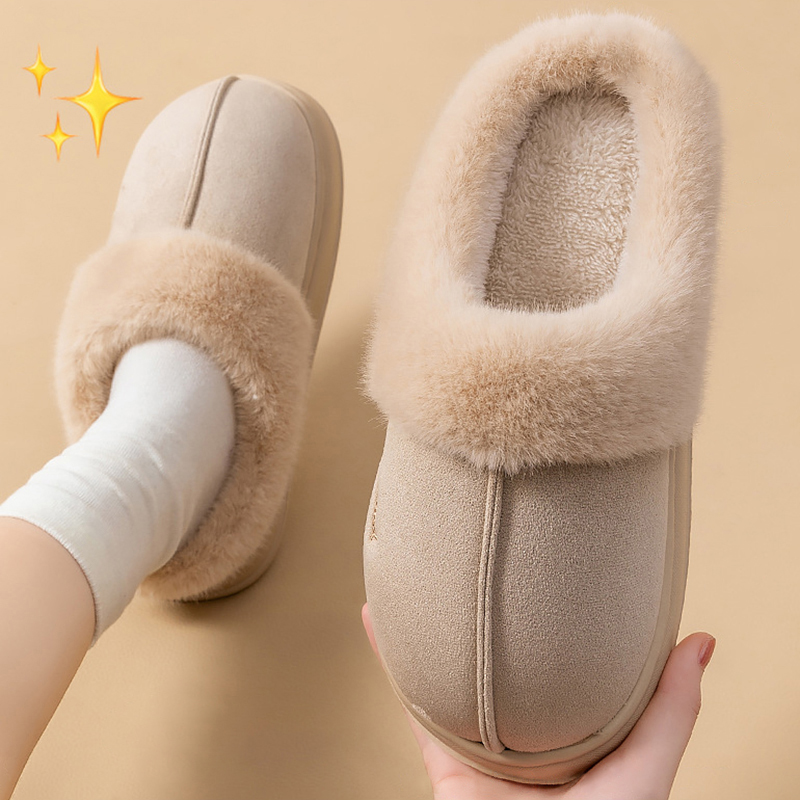 Winter Plush Cotton Slippers Warm Couples Slides Soft Comfortable Flats Non-Slip Brown Gray Pink Unisex House Shoes Size 36-41