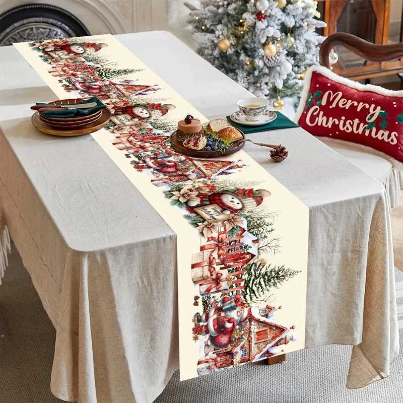 Christmas Table Runner Christmas Party Decoration 2025 Xmas Santa Claus Snowman Table Runner Navidad Natal New Year Gift 2026 C251030