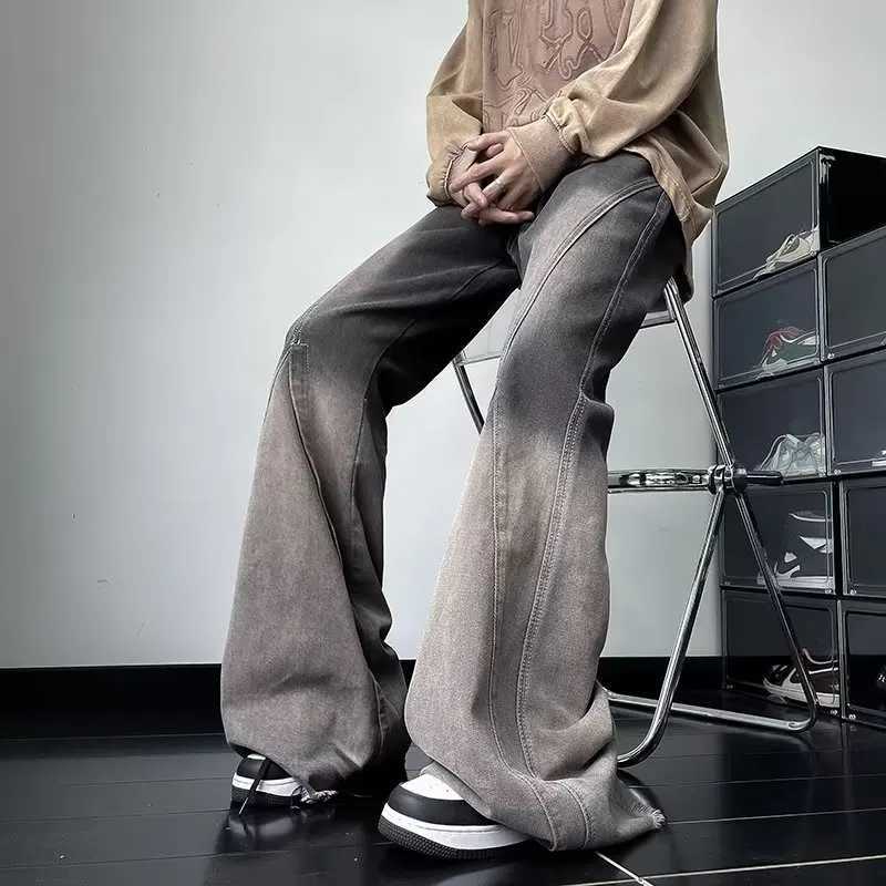 2023 Y2K Streetwear Vintage Grey Baggy Flare Jeans Pants For Men Clothing Loose Old Women Wide Leg Long Trousers Pantaloni Uomo J251030