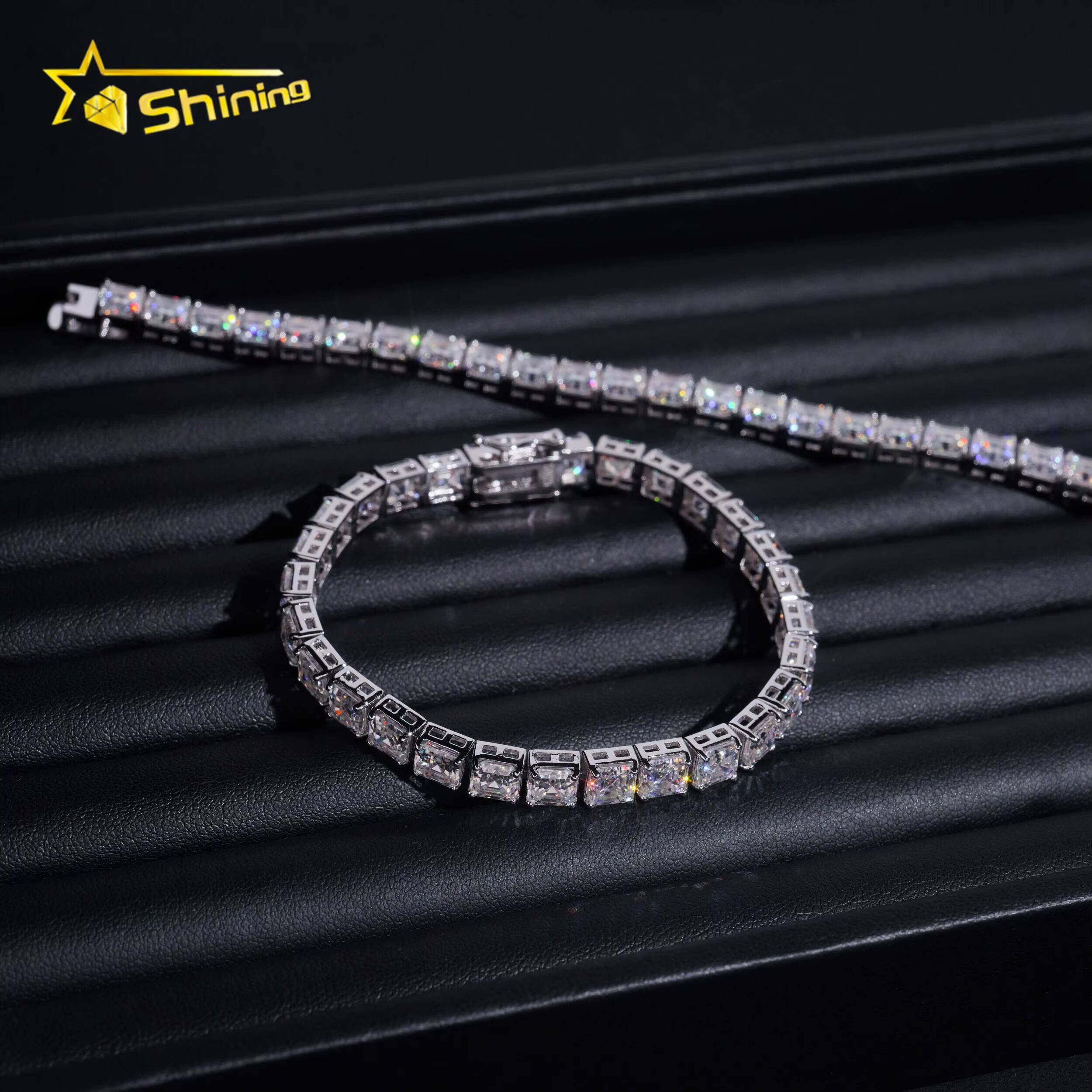 Asscher Moissanite Chain Sterling Silver 925 Moissanite Pass Diamond Tester Luxury Fancy Cut Moissanite Hip Hop Jewelry