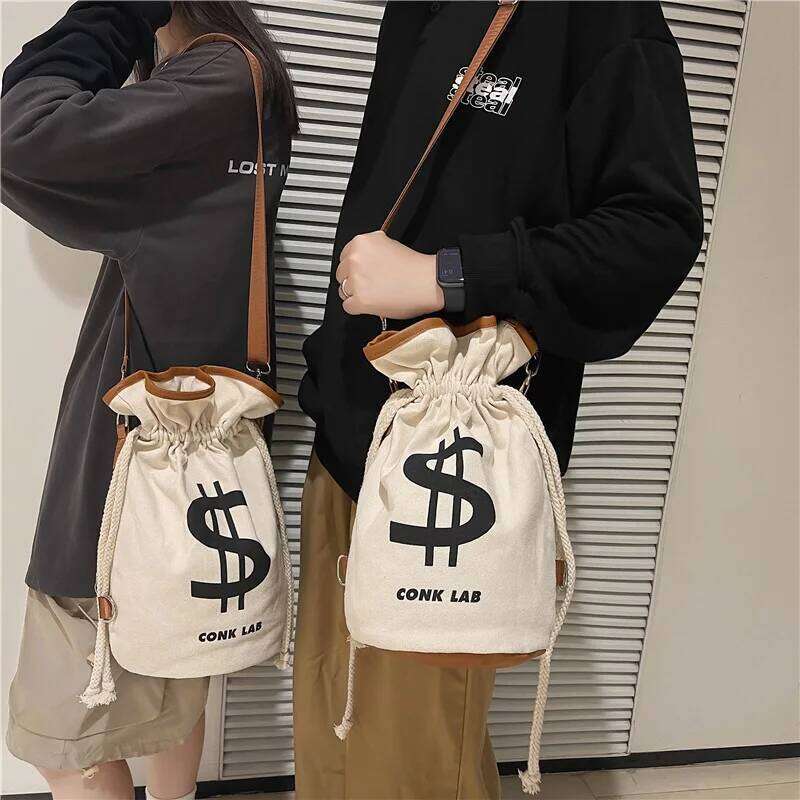 Designer Bags US Dollar Print Cotton Canvas Summer Popular Leisure Bag Men Women Lightweight String Foldable Backpack Hot Selling