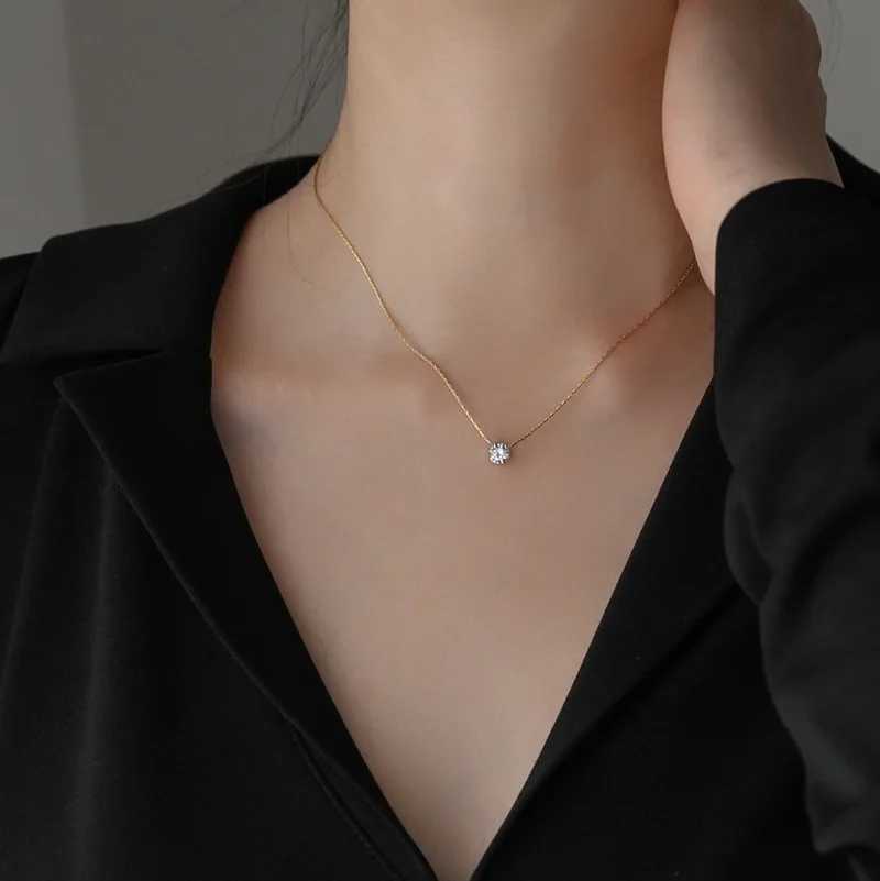 Perisbox Dainty Minimalist Solitaire Zircon Charm Necklace Anti Tarnish Stainless Steel Chain Round Clear Cz Stone Necklace NewXJ251030