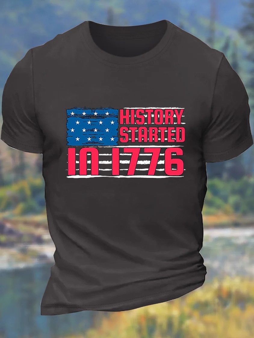 European and American Oversized Men's Independence Day Cotton Casual Letter T-Shirt - TT7330