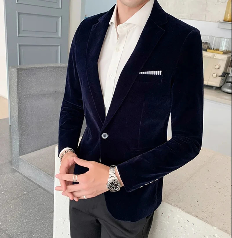 Mens Blazer Fashion Business Corduroy Shirt Gentleman British Style Casual Slimfit Wedding Work Jacket 5XL 251028