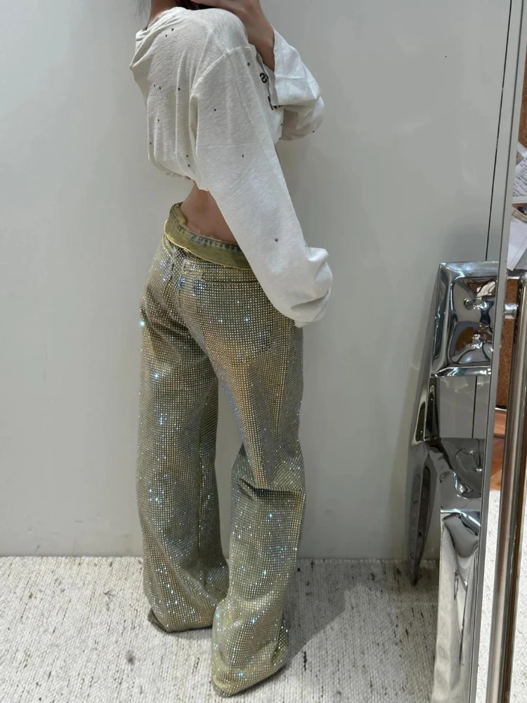 Autumn Heavy Industry Starry Sky Crystal Diamond Wash Jeans for Women Spring 2025 Loose Wide Leg Pants 251029