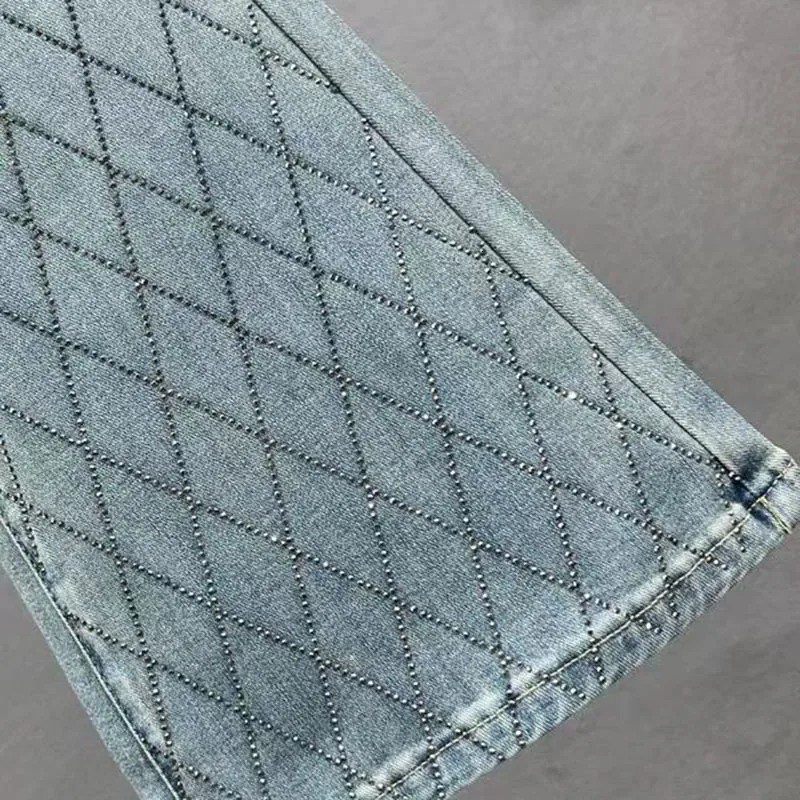 Diamond Denim Flared Pants Womens Fashion Jeans High Waist Stretch Slim Pants 251029