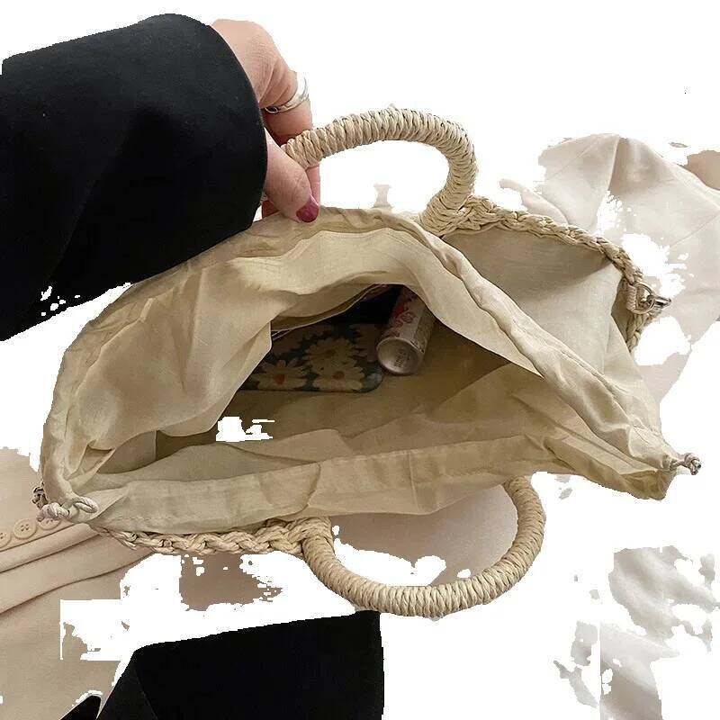 Luxury Handbag Straw Woven Handbags For Women Handmade Travel Seaside Beach Summer New Handle Bucket Shopping Tote Bag Basket Bolsa Handbag