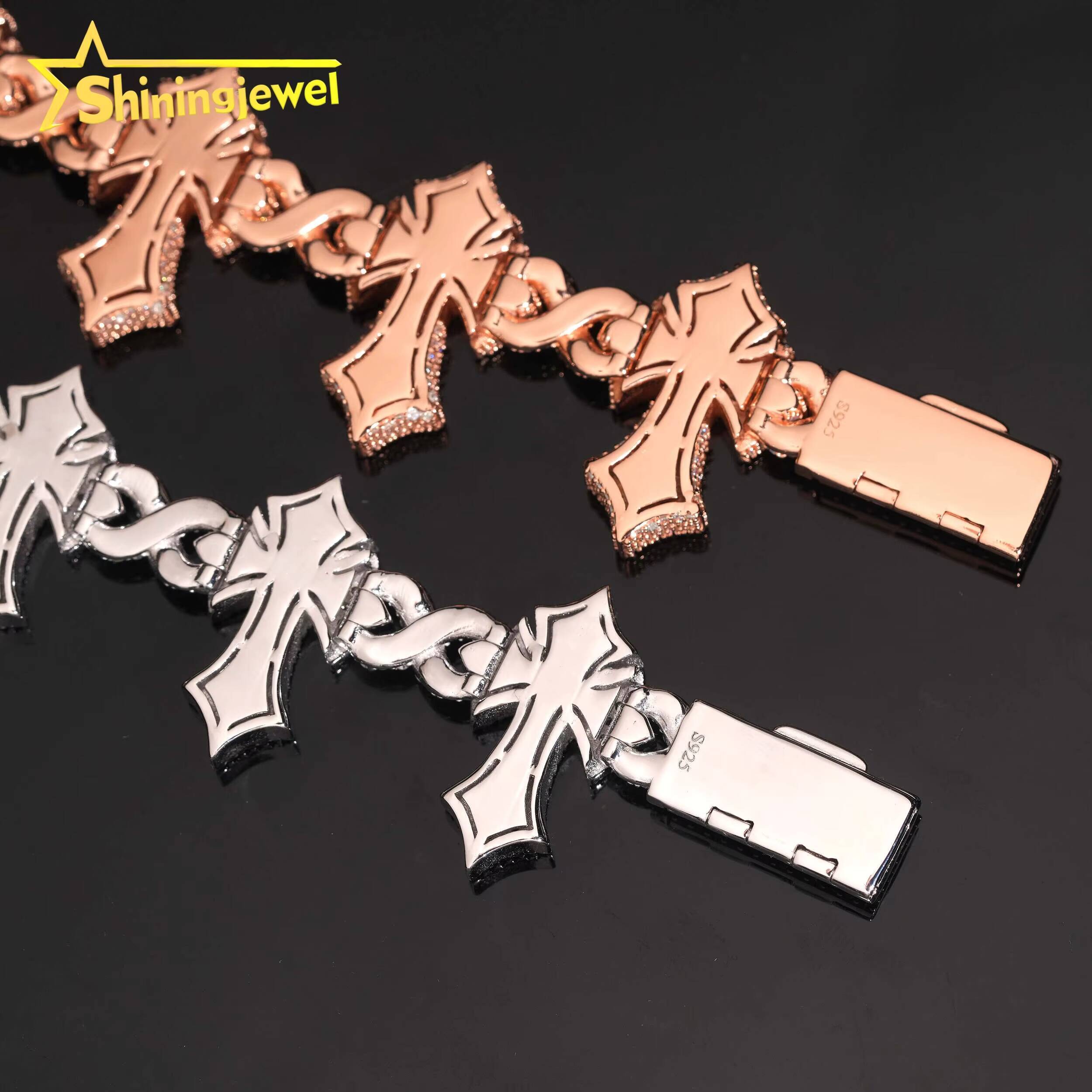 Iced Out 925 Silver Bracelet Hip Hop Jewelry Fine Men Cross Style D VVS Moissanite Cuban Link Bracelet GRA Certificated Designer's style