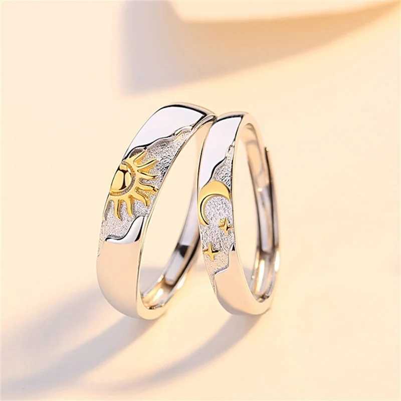 Trendy 925 Silver Ring For Men Women Jewelry Fashion Moon Sun Design Couple Ring Adjustable For Lover Wedding AccessoriesW251030