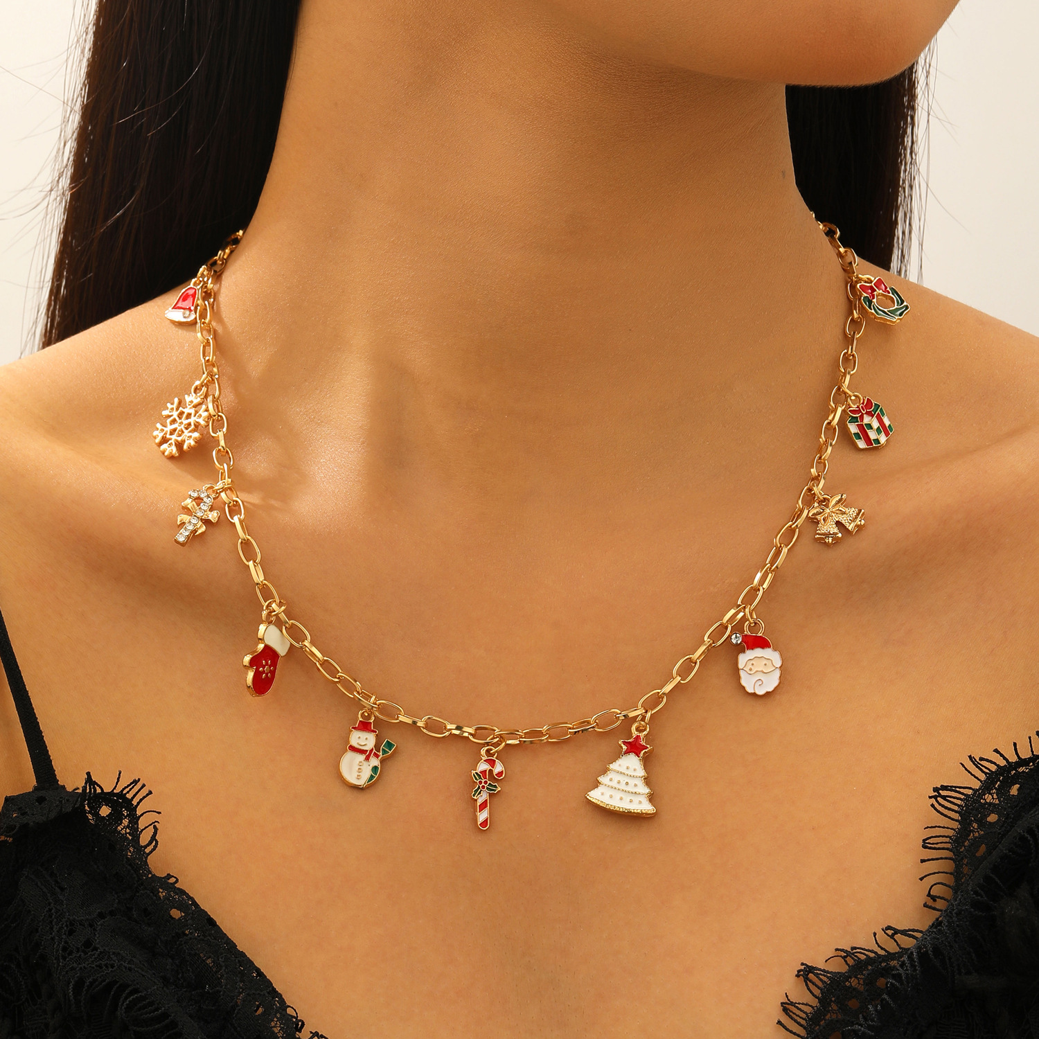 Elegant Alloy Deer Jingle Bells Neckpiece Ideal for Seasonal Celebrations