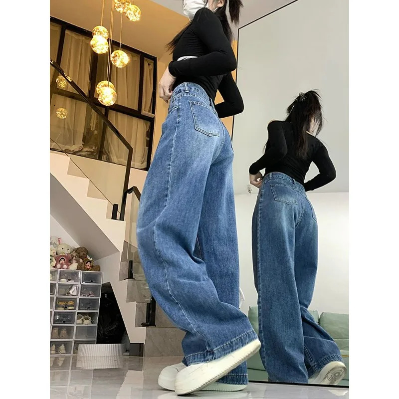 Women Korean Vintage Simple Casual Streetwear Y2K Wide Leg Jeans Female High Waist Loose Pockets Straight Denim Pants Pantalones 251029