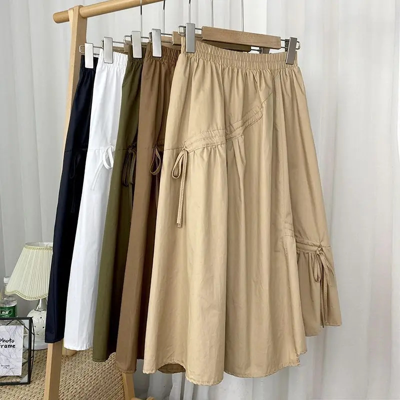 High Waist Midi ALine Skirt Slimming Asymmetrical Tie Spring 2025 Womens Faion flength Skirts 251028