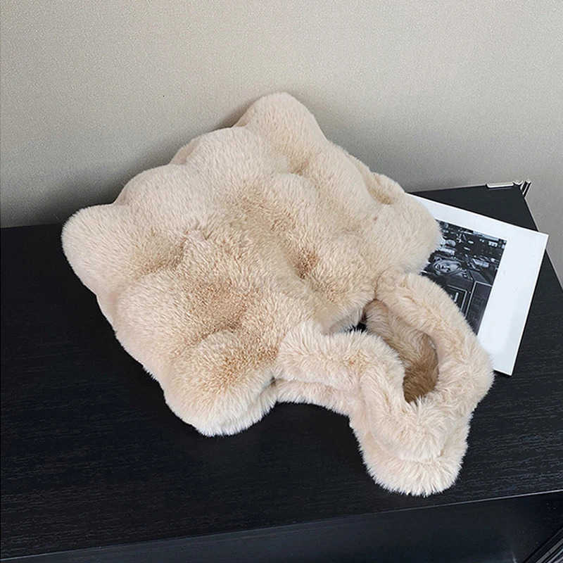 New Women Fluffy Shoulder Bags Autumn Winter Tophandle Handbag Girls Plush Tote Bag Solid Color Commuter Versatile Handle Bag M251030