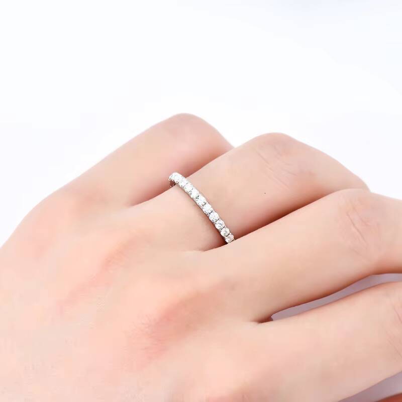 Full Eternity Bands 2mm Moissanite with Certificate 925 Sterling Silver Rings AllAround Wedding Jewelry Gifts for Women