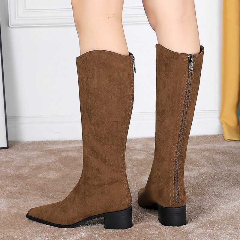 BIGTREE Shoe Women kneehigh boots Suede Knight Boots Women shoes Rear zipper High boots Thick Heel Autumn winter boots Mid heel Z251029
