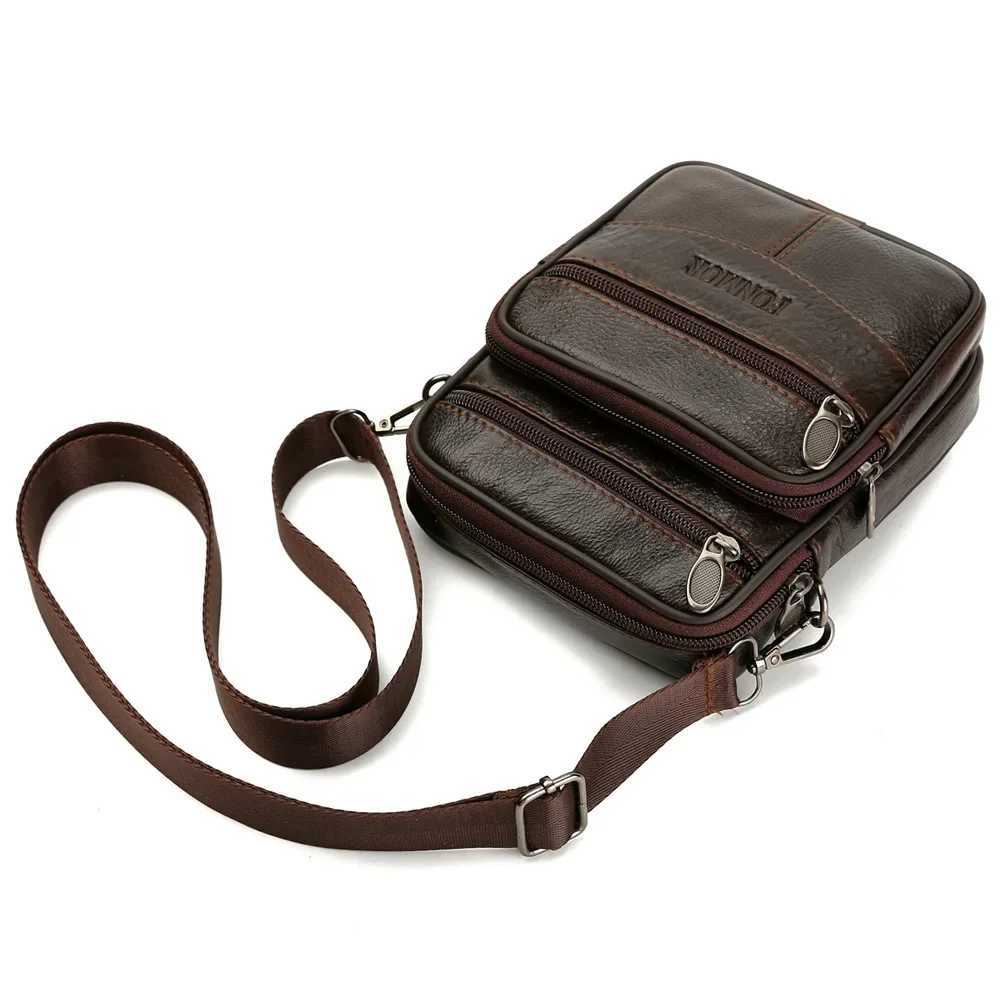 Mens Vintage Genuine Leather Shoder Bag High Capacity Crossbody Messenger Bag with Belt Brown Belt Pack Y251011