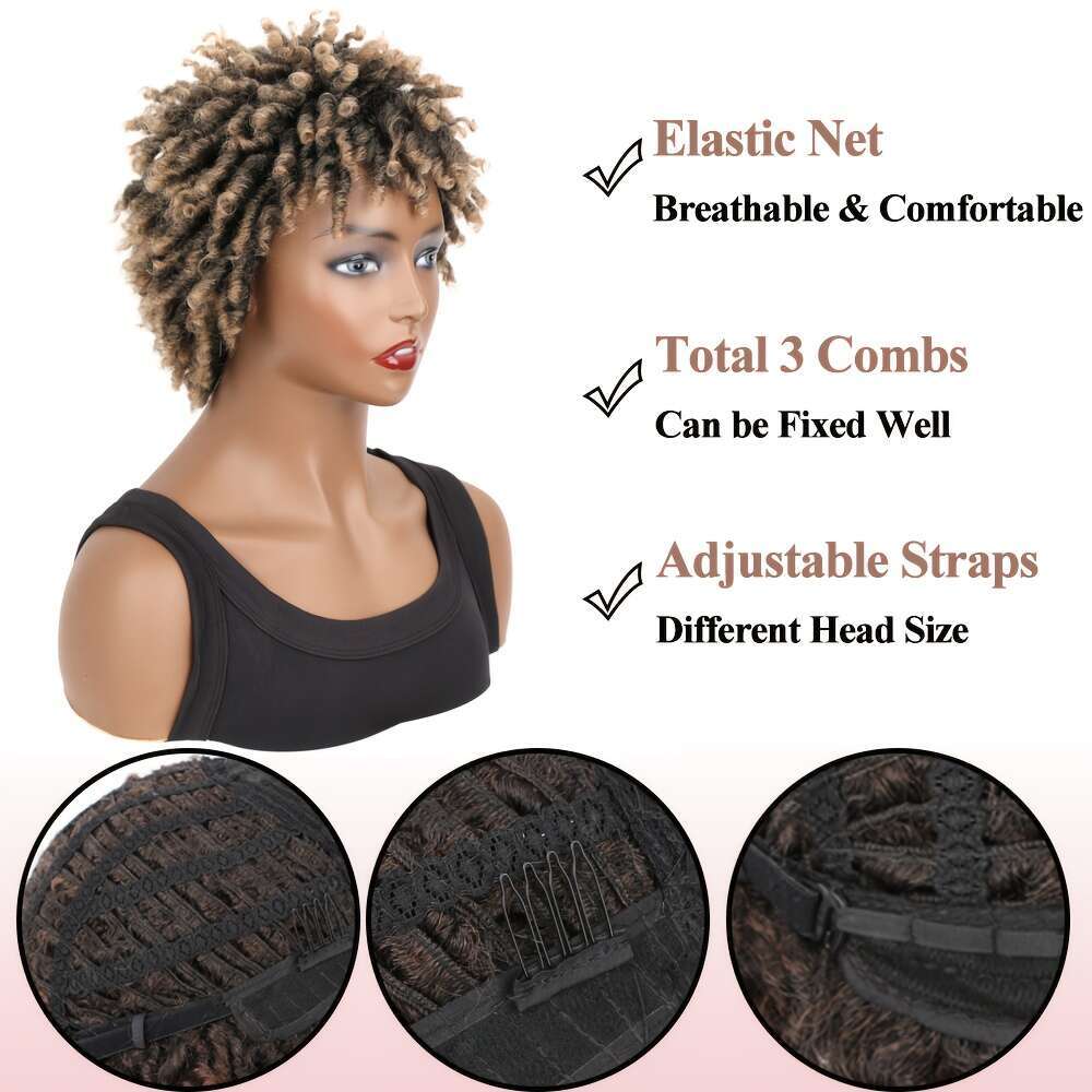 Women's Short Afro Twist Braided - Synthetic Faux Locs With Curly Wave Texture, Low-Temperature Fiber For Everyday & Ocns, Look Wig For Women, Dr