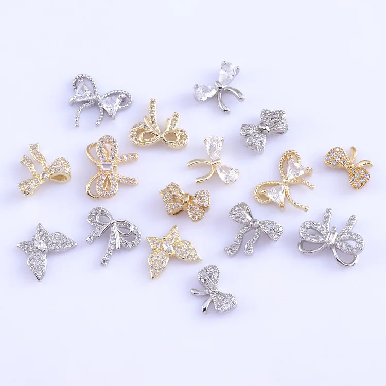 10pcs Nail Art Jewelry Rhinestones Net Red Butterfly Zircon Bow Nail Sticker Diamond Real Gold Electroplating Decorations 251027