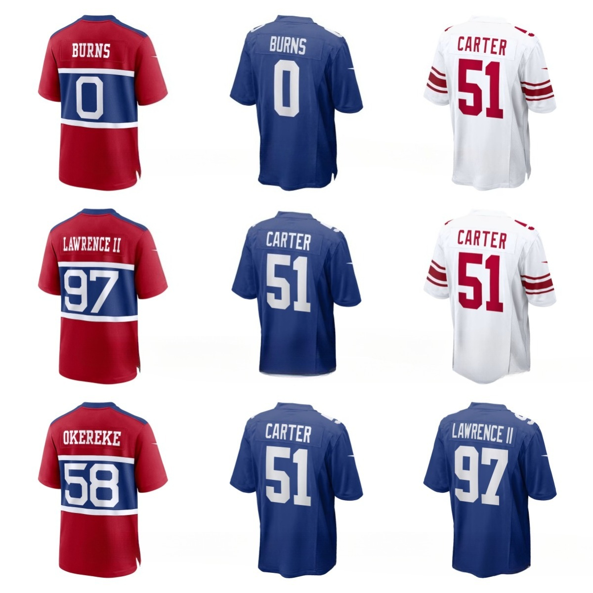 NFL Giants Jaxson Dart Malik Nabers Abdul Carter Dexter Lawrence II Russell Wilson Kayvon Thibodeaux Lawrence Taylor Cam Skattebo Custom Football Jersey