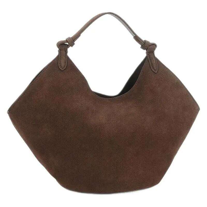 High Quality Genuine Suede Bucket Bag Brown Handbag