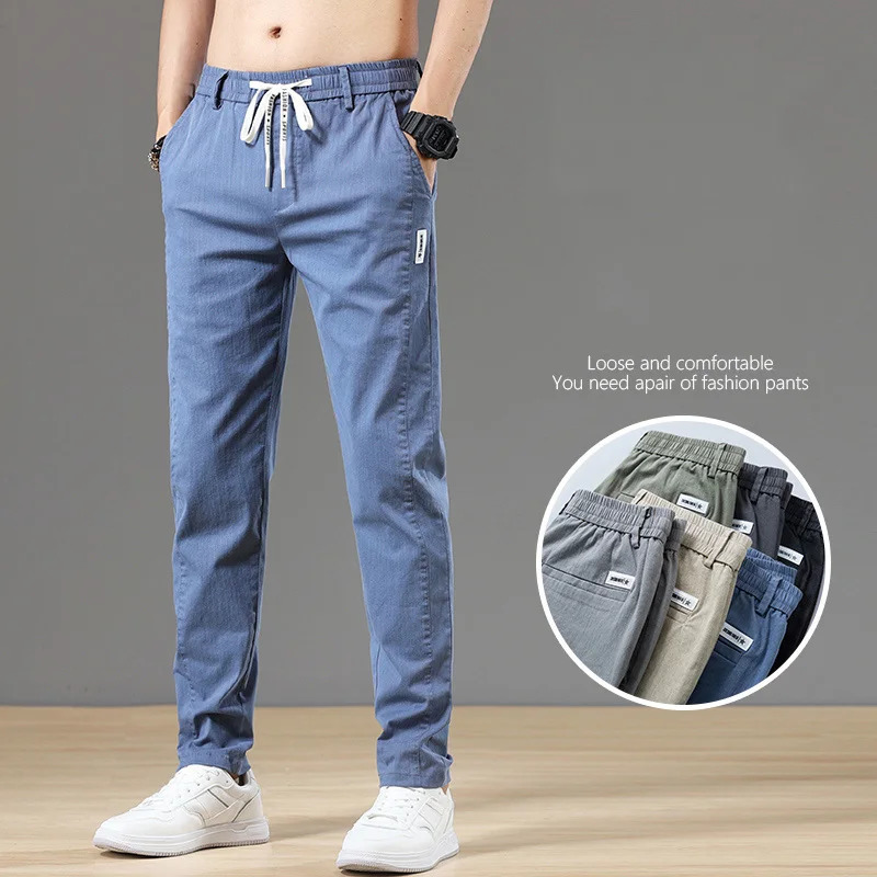 6 Colour Summer Mens Classic Cotton Solid Color Fashion Business Casual Pants Elastic Waist Korean Fashion Men Clothing 2838 251028