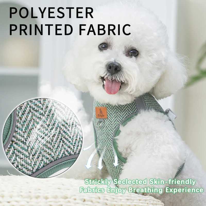 HP378Linen Material Dog Harness Leash Set Soft Comfortable Mesh Lining For Breathability Suitable For Small Medium Dogs J251129