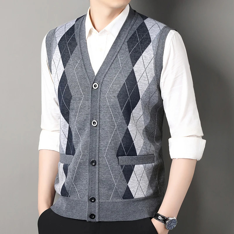 Autumn Winter Mens Vest Casual Sweater Vests Button Up Cardigan Vneck Fashion Knitted Cardigans 251017