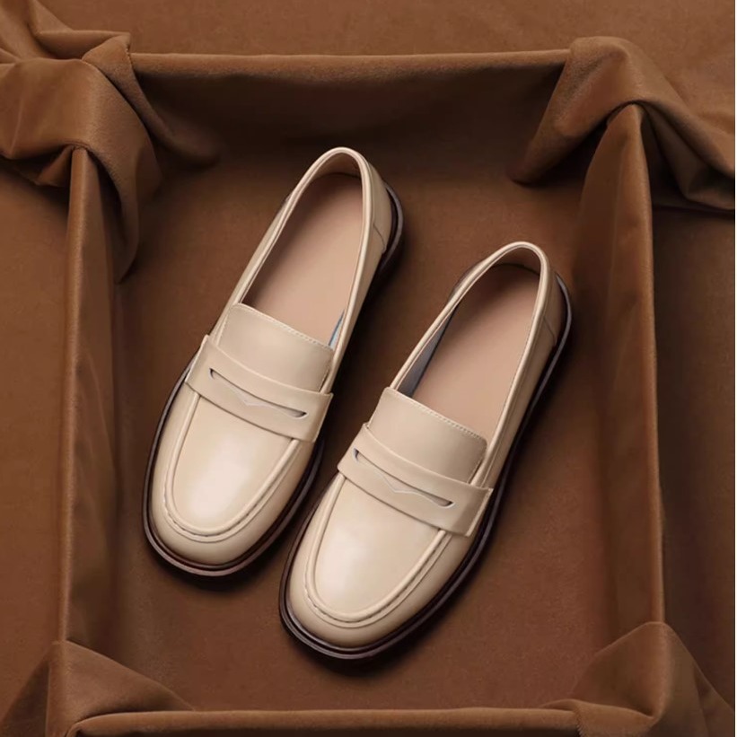 Real soft leather loafers women's spring single shoes retro thick-heeled round toe Mary Jane shoes with one foot of small leather shoes