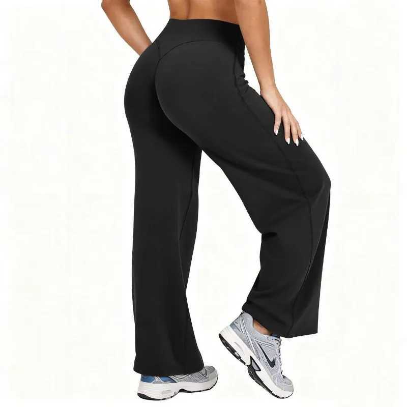 Women Plus Size Yoga Wideleg Pants High Waist Stretchy Solid Color Leggings Naked Feel Run Pilates Sports StraightLeg Pants J251030