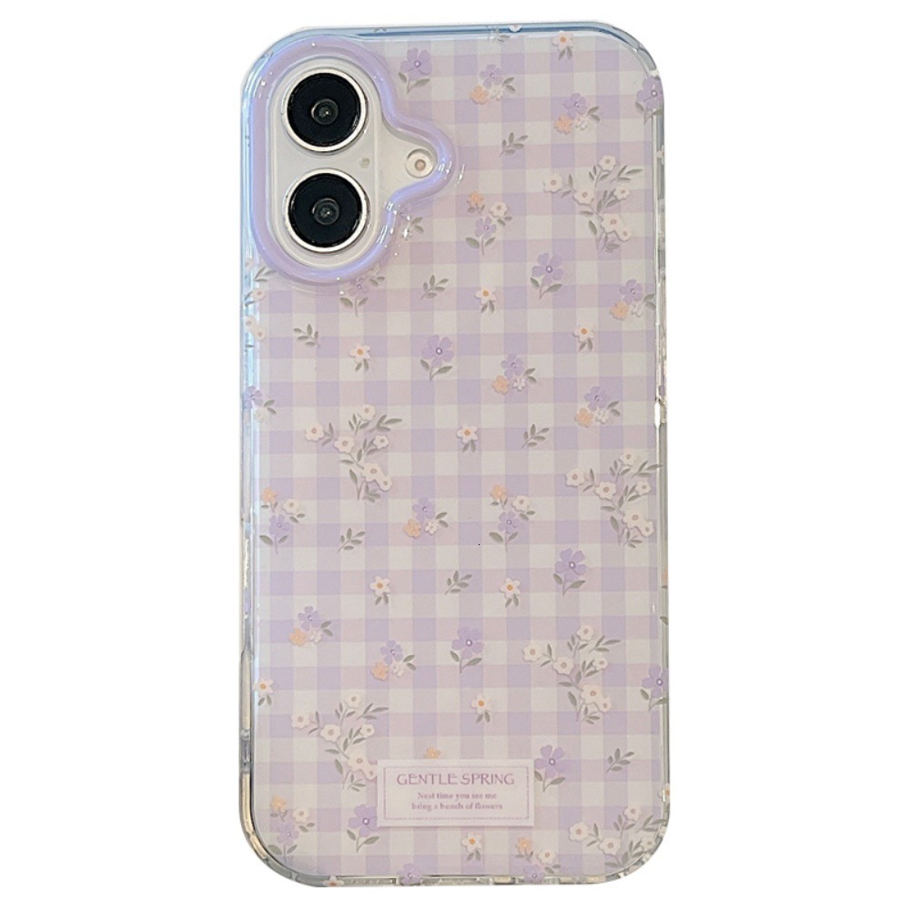 Plaid Small Floral Phone Case Compatible with iPhone 17 Pro/16 Pro Simple Bracelet 15/14 Full Coverage