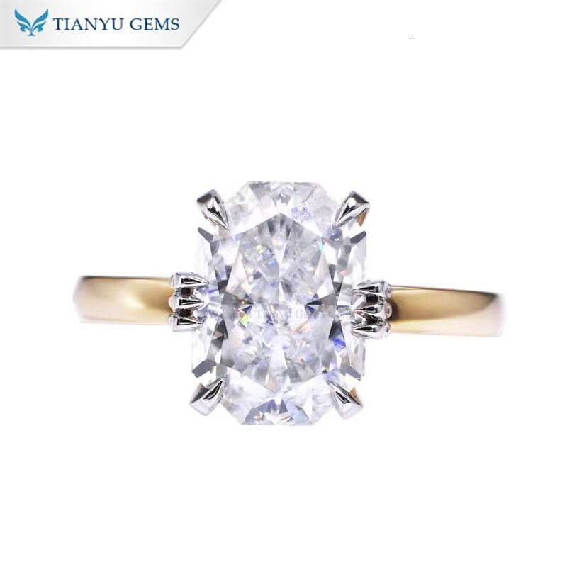 Tianyu 10K 14K 18K Gold Jewelry Customized Octagon Crushed Ice Cut D VVS Moissanite Diamond Engagement Rings