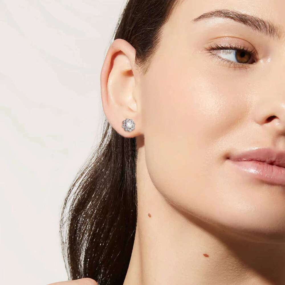 Sandstone Stud 1ct VVS Pure Sier Unisex Jewelry Flower Cluster Halo Earrings with GRA Certificate