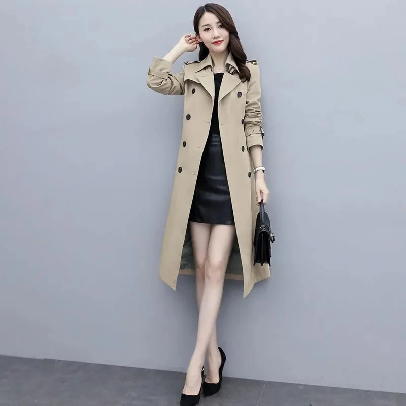 Womens Spring Autumn Jackets Coats 2025 Korean Elegant Lady Windbreakers Double Breasted Streetwear Trench Female Outerwear 251029