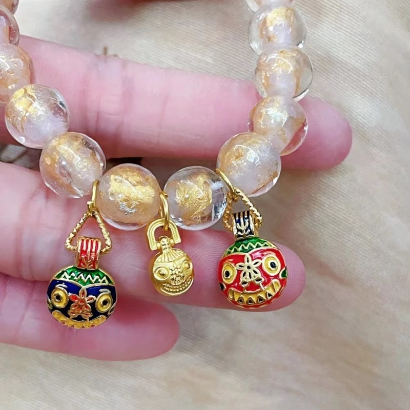 Gilded Buddha Charms Bracelet with Golden Powder Incense Ash Beads