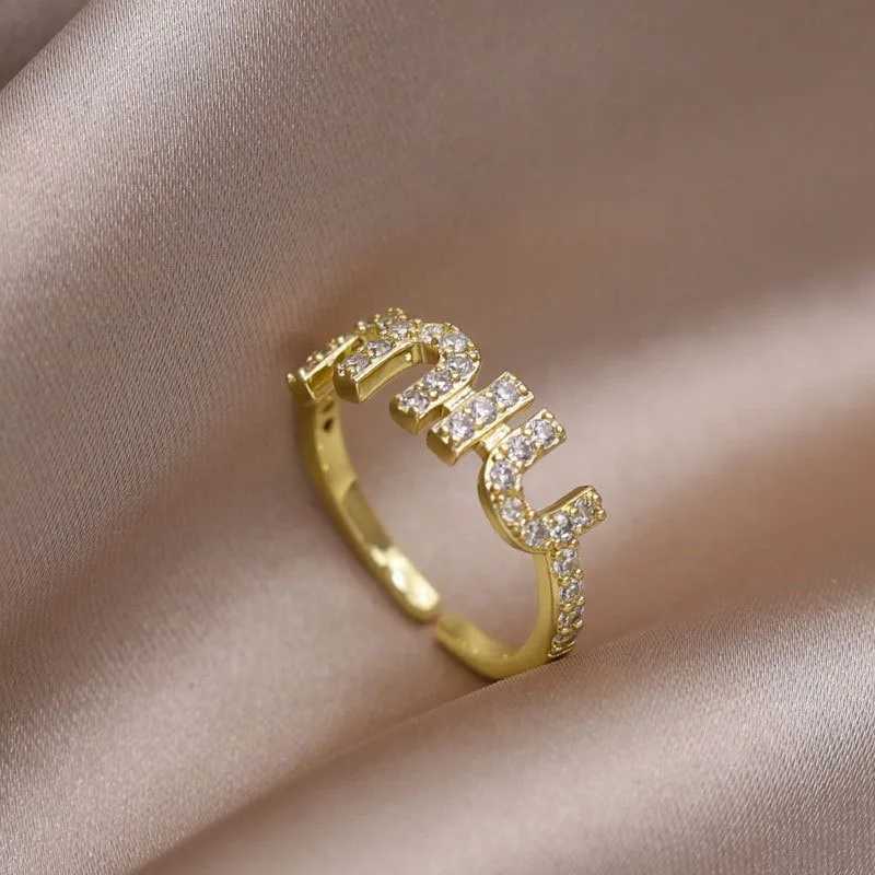 New Copper Fashion Geometric Simple Letter Ring Opening Adjustable Holiday Gifts Accessories WomenW251030