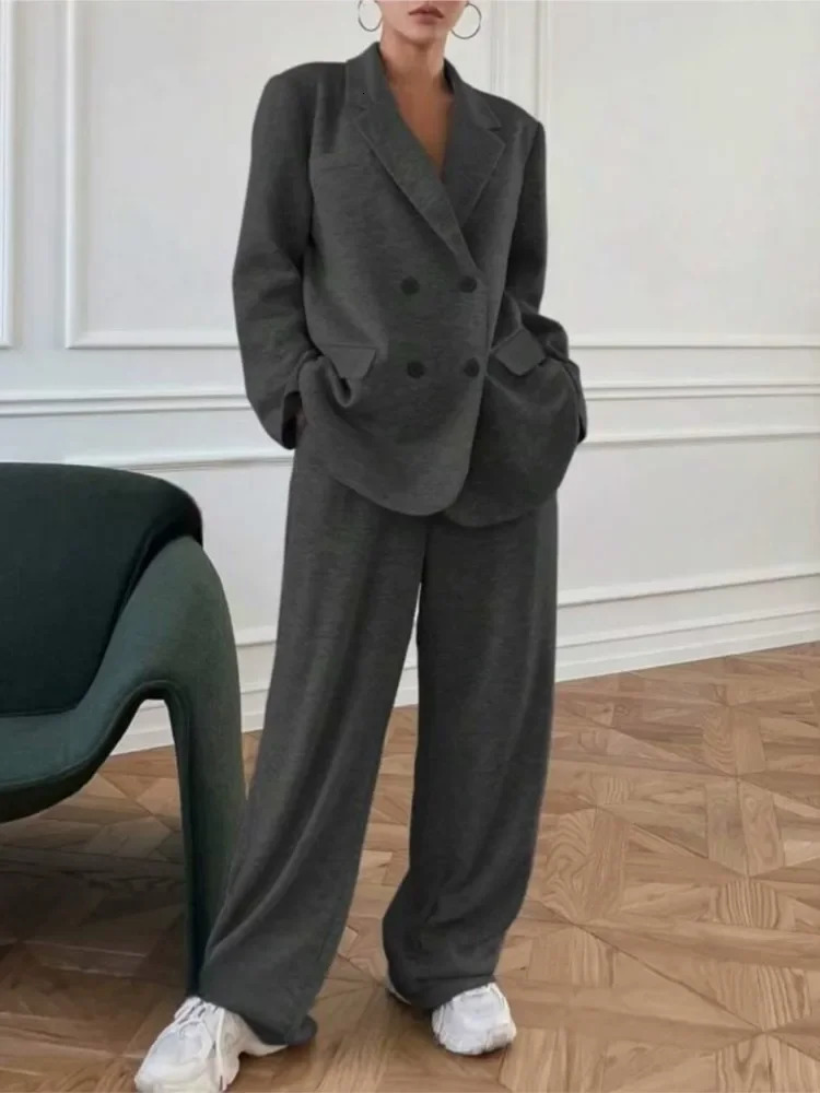 CPSYMYM Womens Casual Suit Fashion Loose Blazer 2 Piece Set Fall Winter Long Sleeve Coat Pants Sets Lady Office Work Out 251029