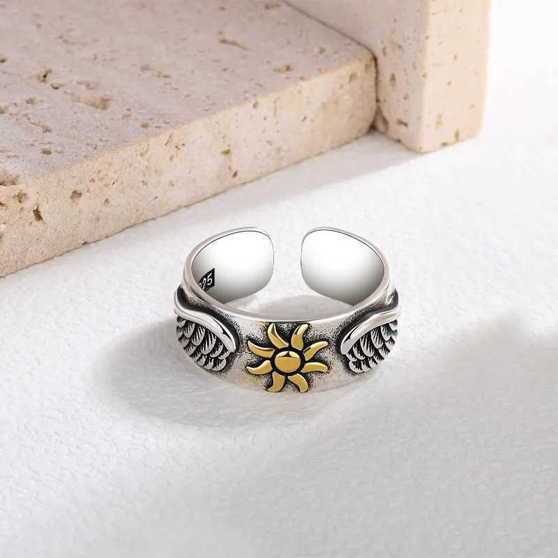 Best Sell Retro Sun Wings Design Thai Silver Men Party Ring Punk Hip Hop Jewelry For Man Birthday Gifts No FadeW251030
