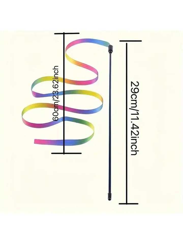 Interactive Cat Rainbow Wand Toys Interactive Cat Teaser Wand String Colorful Ribbon Charmer For Most Cats And Kittens S251029{category}