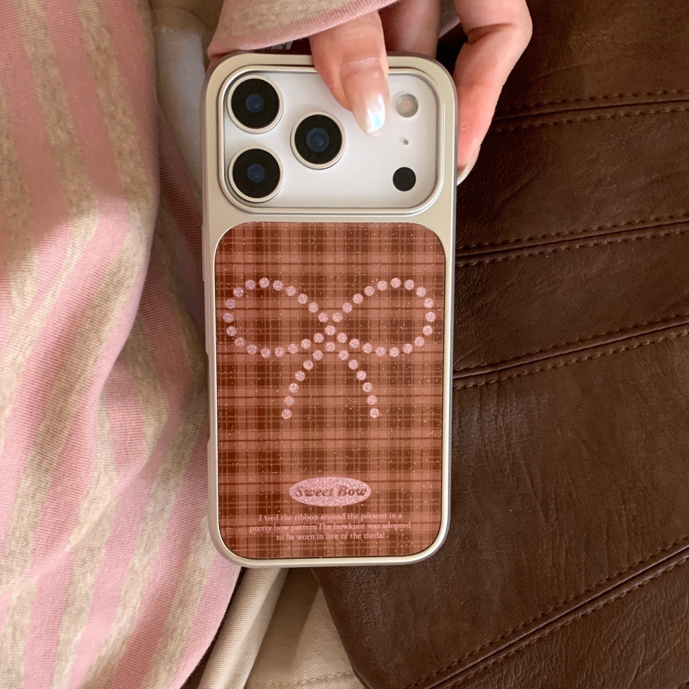 Casual Plaid Bowknot Phone Case Suitable for iPhone 17/16 Pro Personalized Pendant iPhone 15/14 Pro