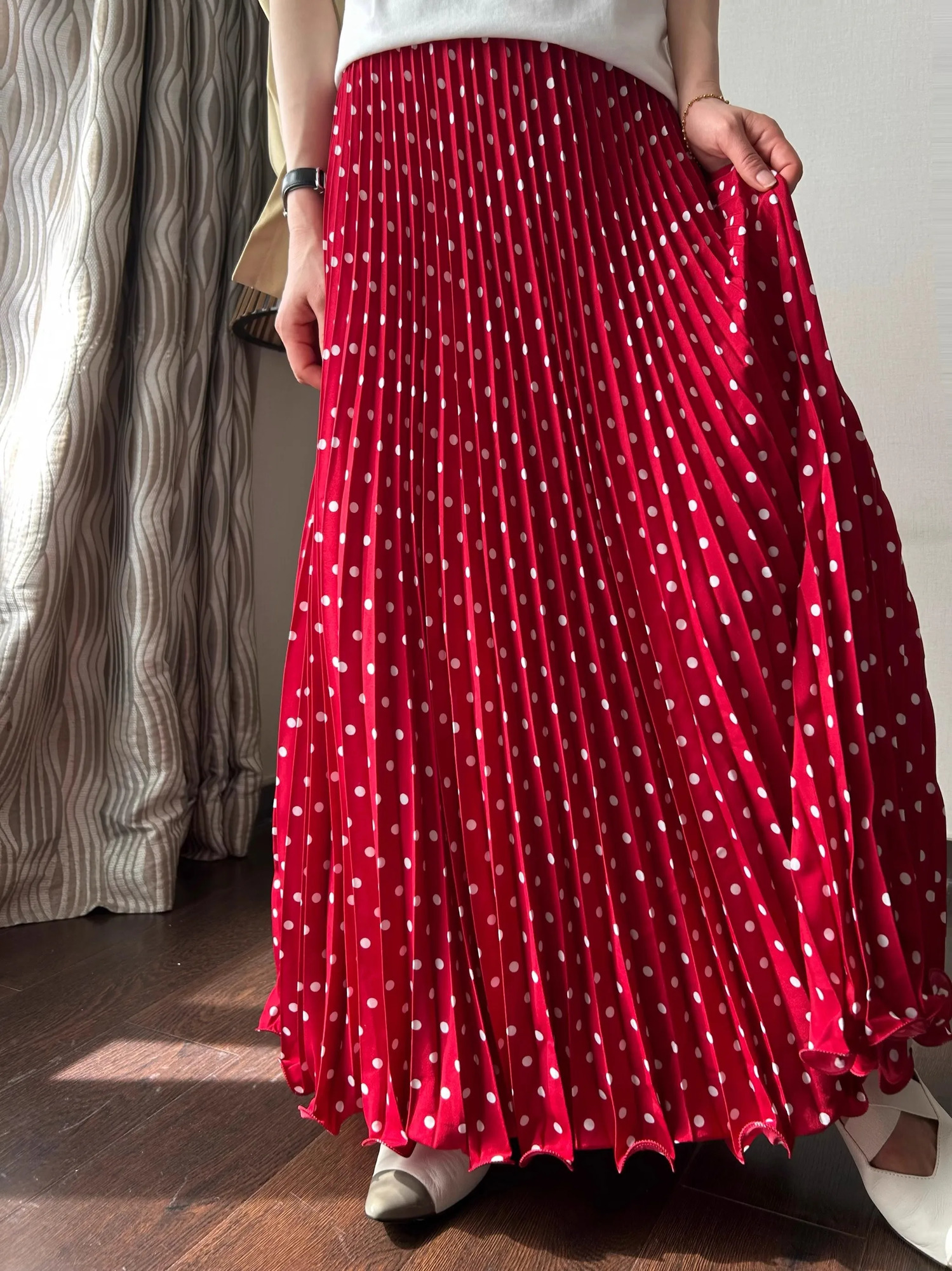 High Waist Polka Dot Long Skirt for Women Elegant Boho Beachwear Big Hem Ruffled Pleated Loose Fit 2025 Style 251028