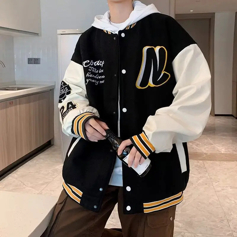 Mens Casual Jackets Embroidery Baseball Uniform Trendy Splicing Jacket Lightweight Men Couple High Street Motorcycle Coat 251028