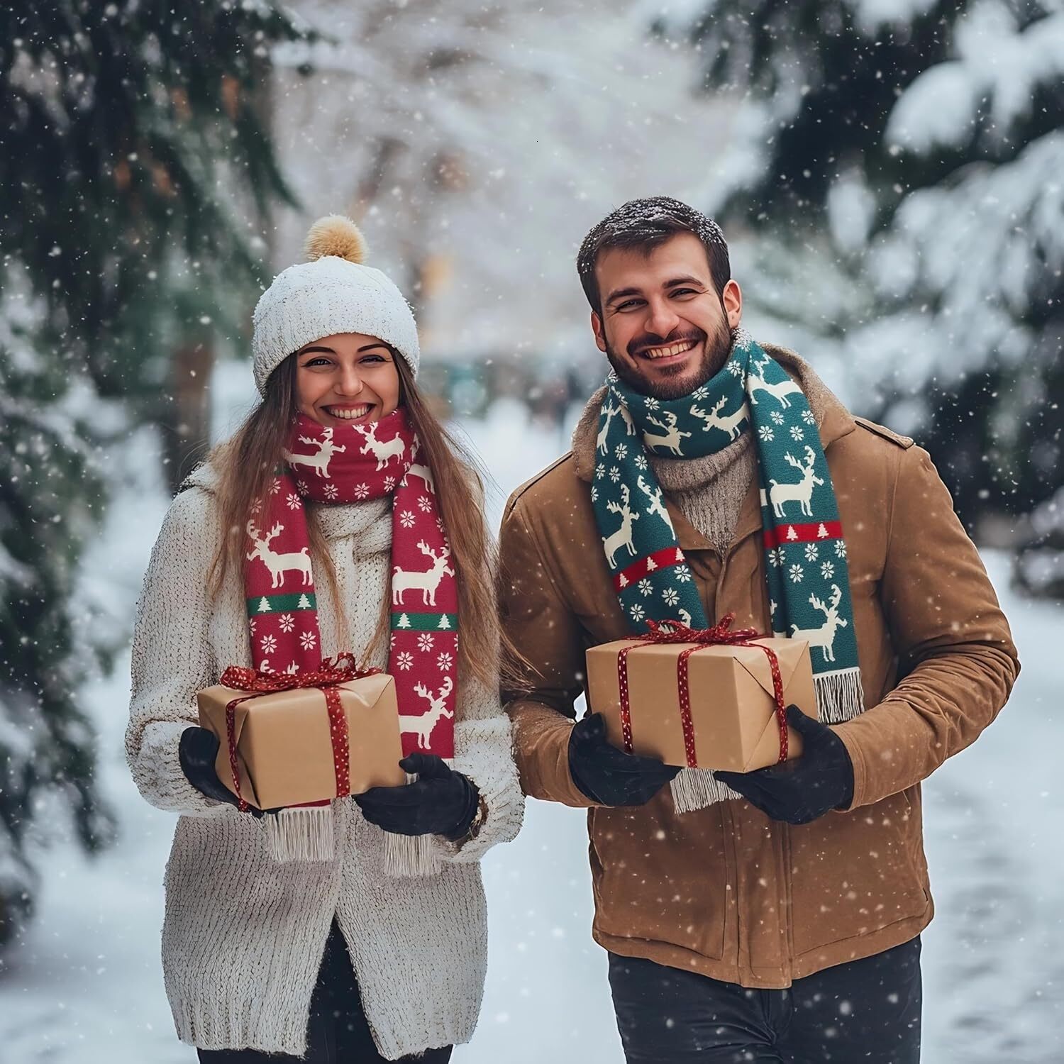 Custom Unisex Scarves for Women Men Boys Girls Christmas Gifts Winter Scarf with Reindeer and Snowflake Shawl Wrap Xmas