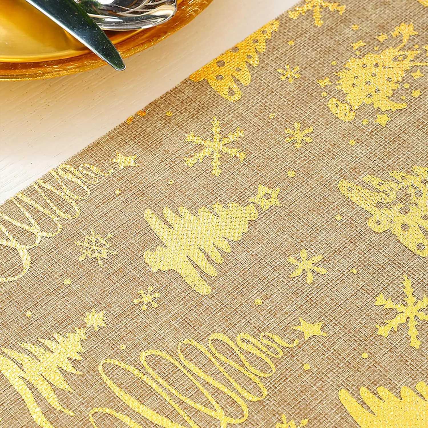 Christmas Tree Snowflake Gilding Table Runner Christmas Decoration Holiday Home Party Dining Table Insulation Cloth 11x108 inch C251030